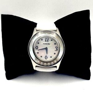 Honora White Pearl Women’s Watch, 36mm, Silver Tone, MOP Dial, Leather Band